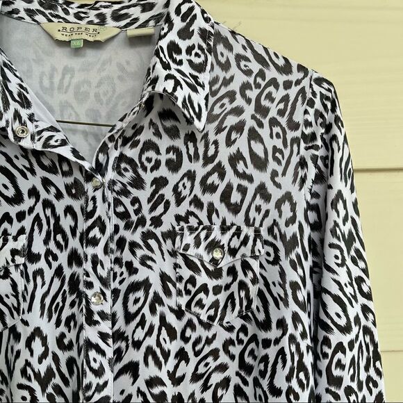 Roper Women Size XL Snow Leopard Gem Stones Button Up Tunic Top Collared Western - Picture 7 of 8